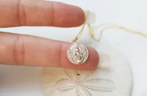 14k Gold Round Miraculous Medal Necklace