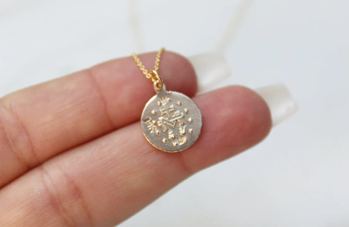 14k Gold Round Miraculous Medal Necklace