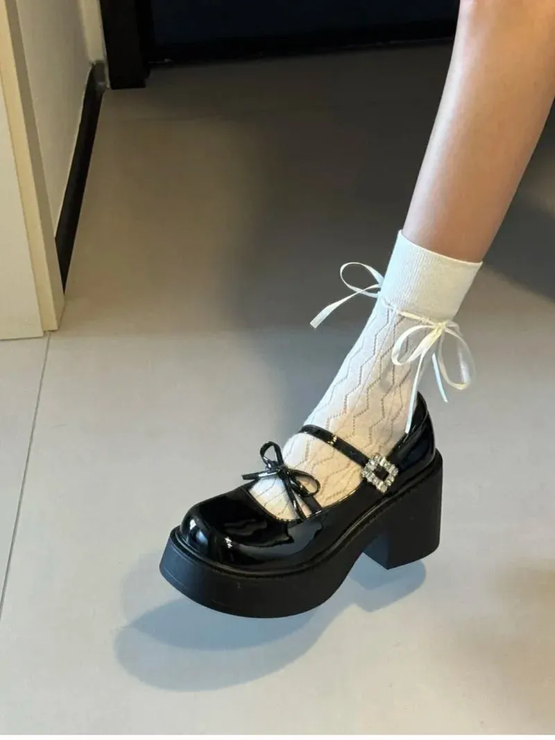 Aiertu Back  to school Platform High Heel Women Mary Jane Shoes Fashion Shallow Butterfly-knot Spring Autumn Ladies Dancing Party Prom Shoes