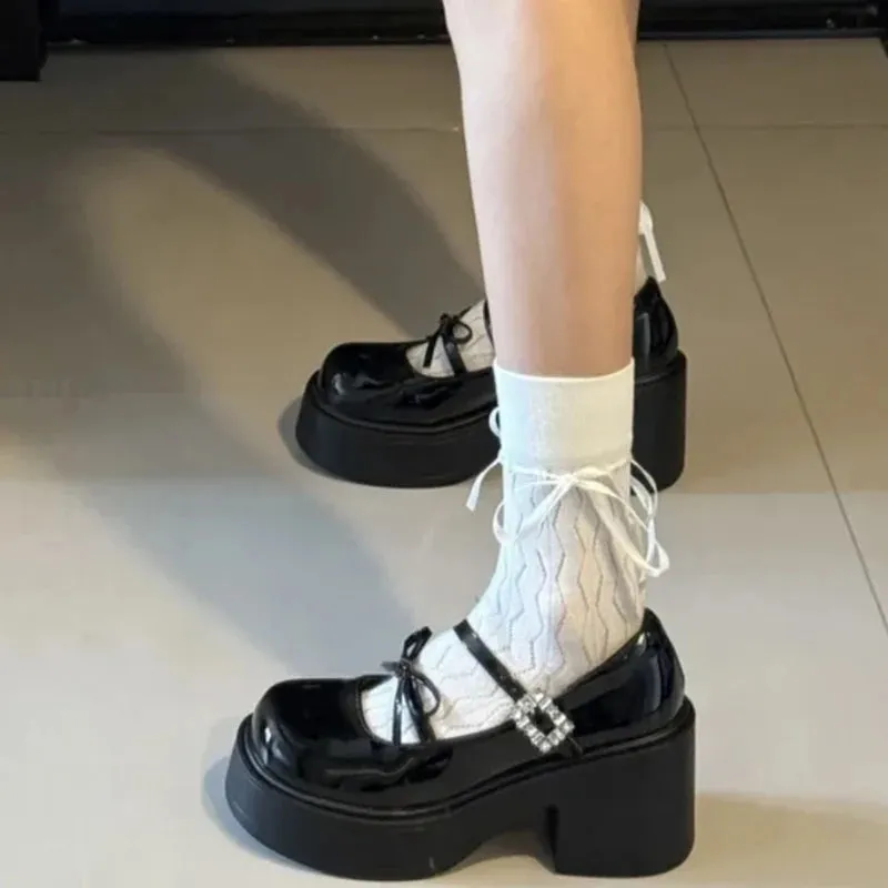Aiertu Back  to school Platform High Heel Women Mary Jane Shoes Fashion Shallow Butterfly-knot Spring Autumn Ladies Dancing Party Prom Shoes