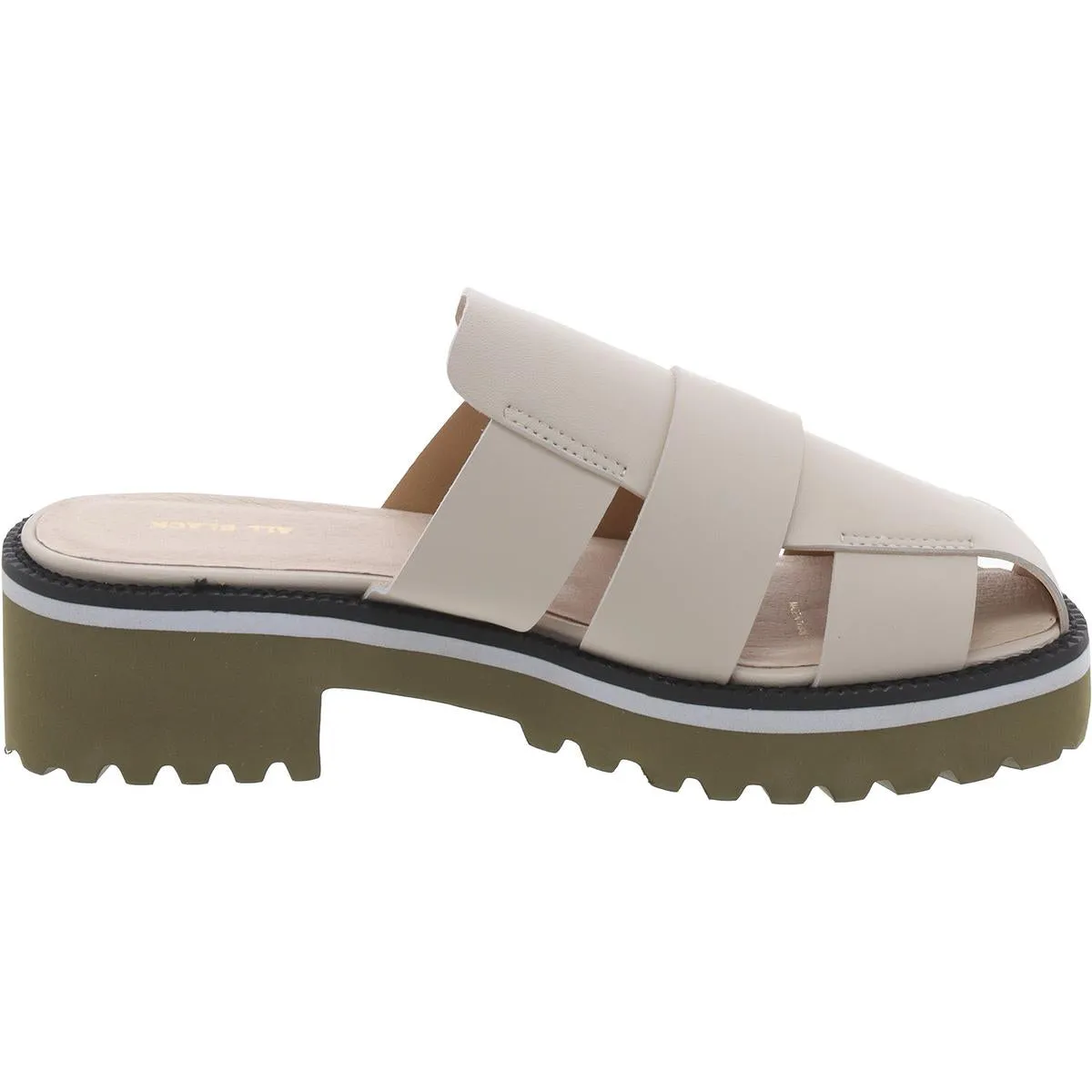 All Black Womens Banded Lugg Mule Leather Mule Mule Sandals