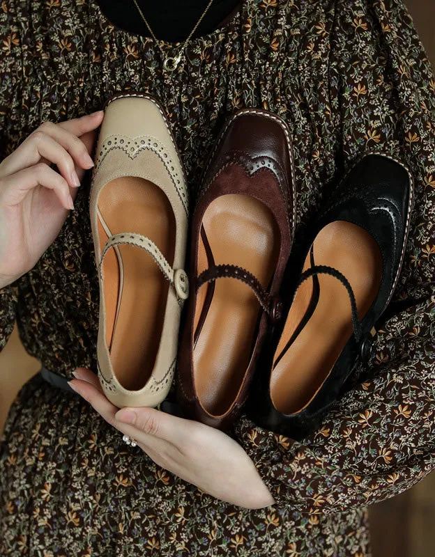 Ankle Strap Brogue Style Chunky Heels Mary Janes