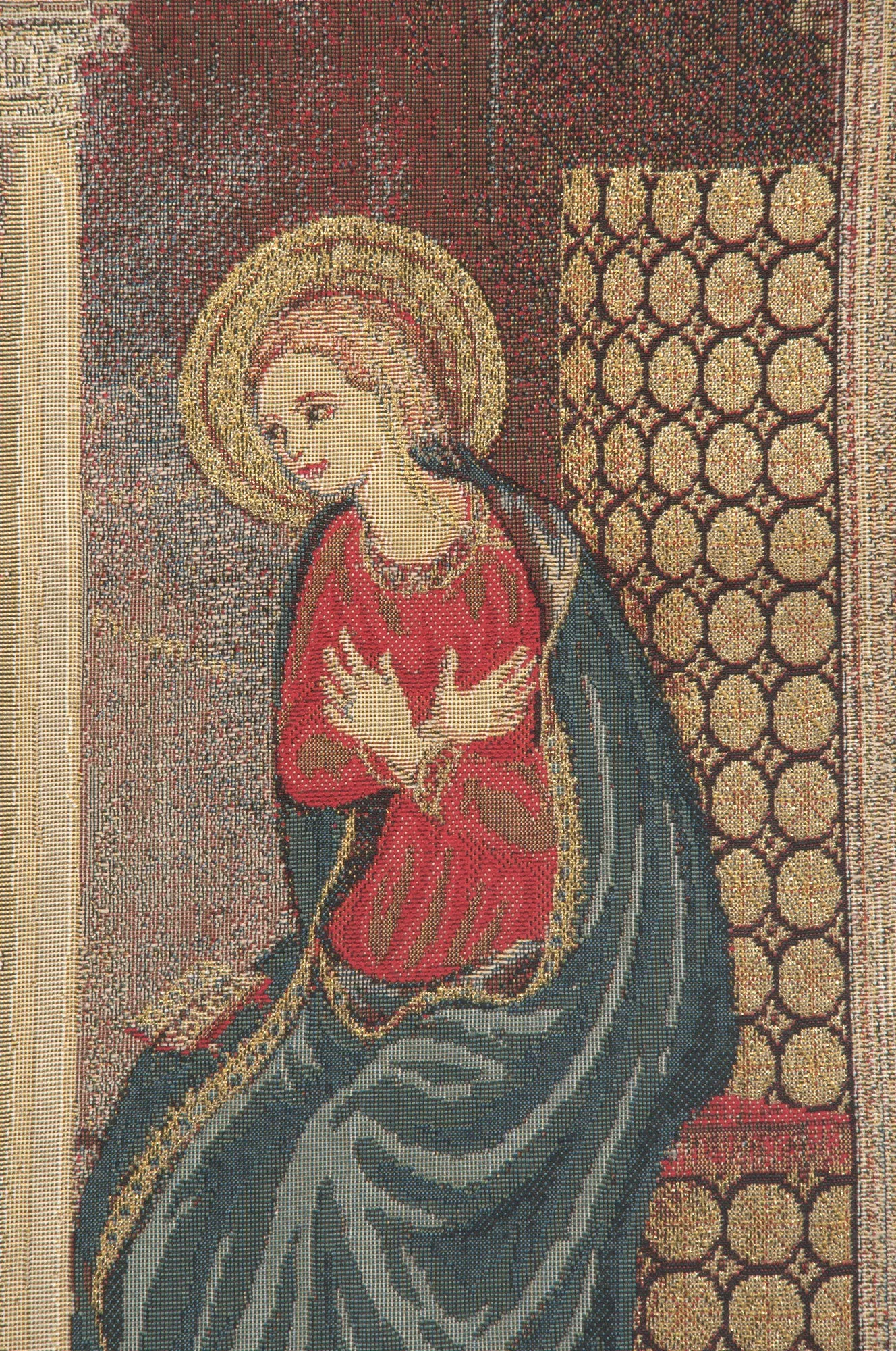 Annunciation with gold lurex European Tapestries by Fran Angelio