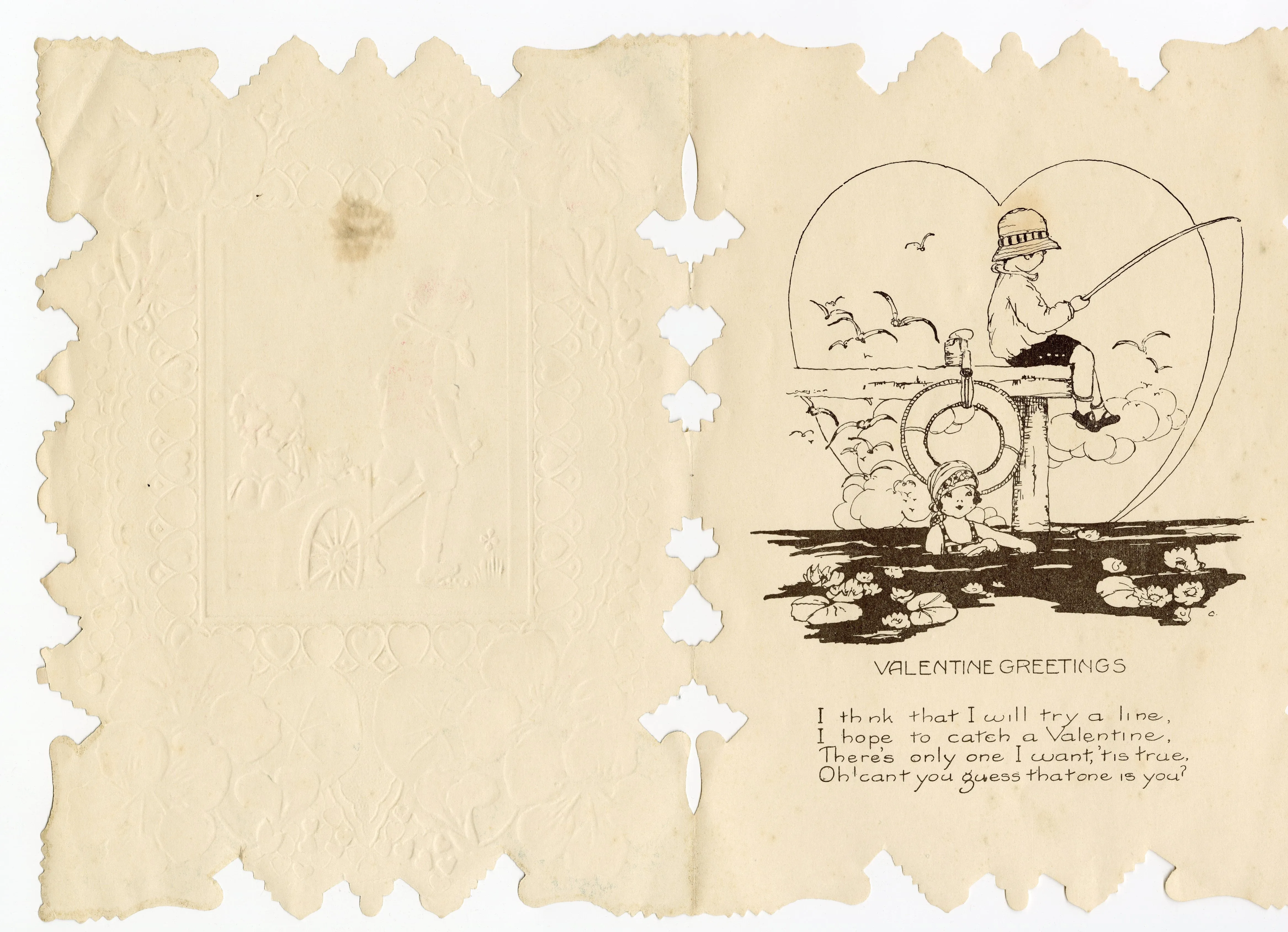 Antique 1920's Layered Paper VALENTINE Card || Die-Cut with Dollies