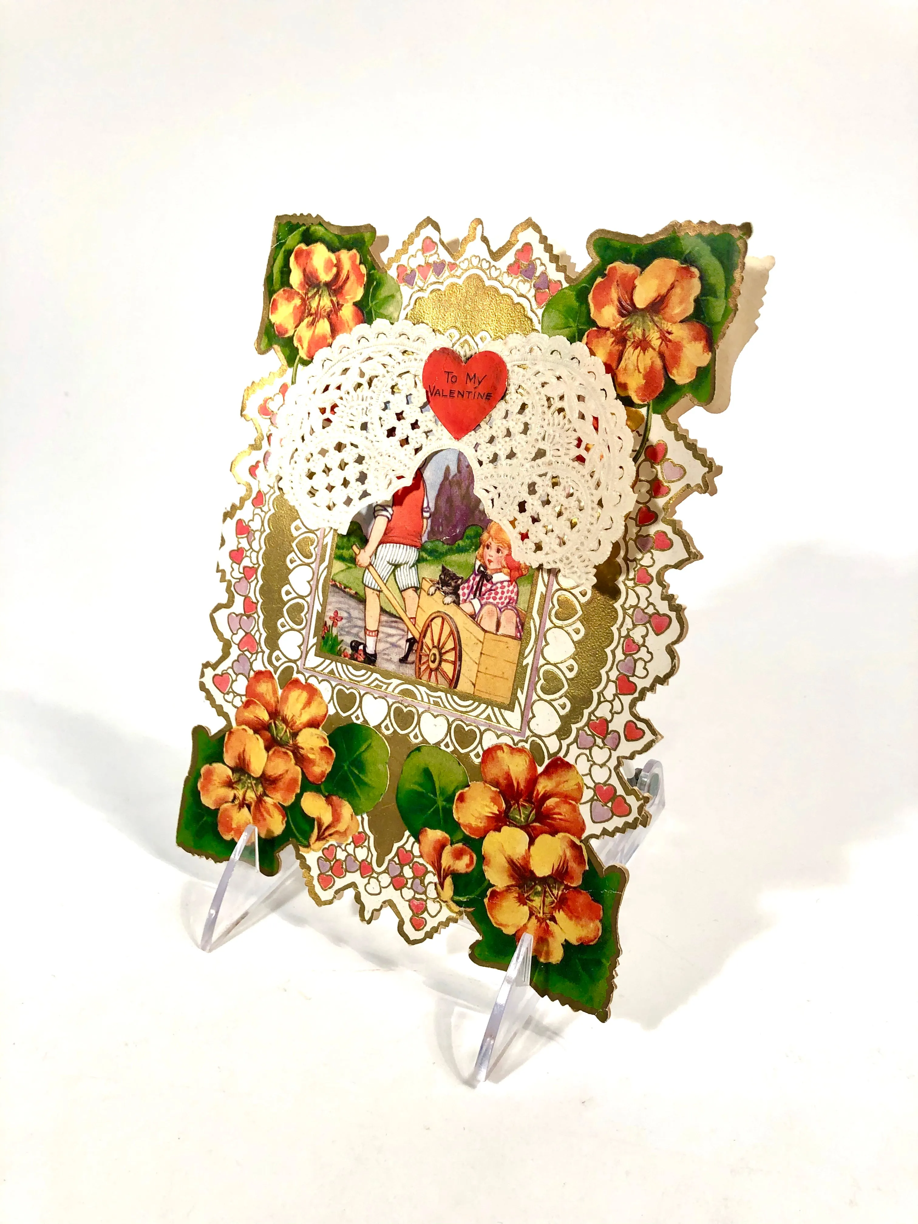 Antique 1920's Layered Paper VALENTINE Card || Die-Cut with Dollies