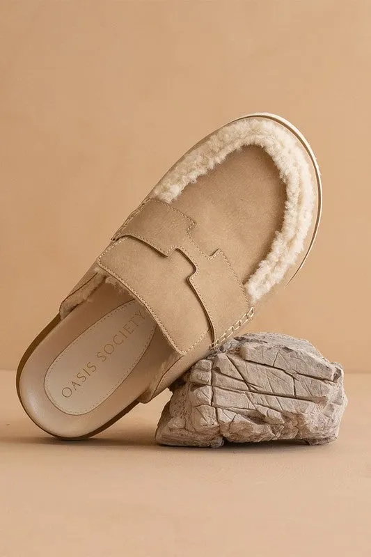 Avalon Suede Shearling Loafer Mule