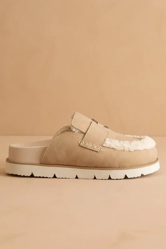Avalon Suede Shearling Loafer Mule