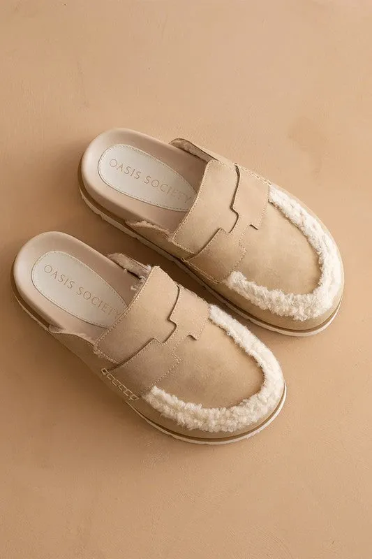 Avalon Suede Shearling Loafer Mule