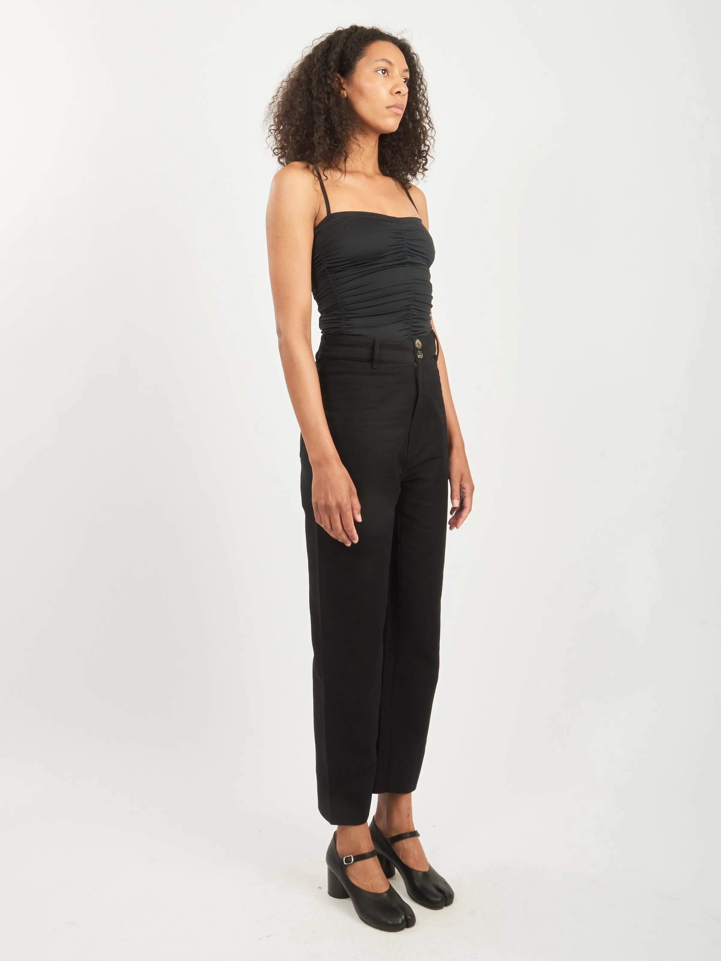 Black Stretch Light Weight Tech Knit Shirred Cami