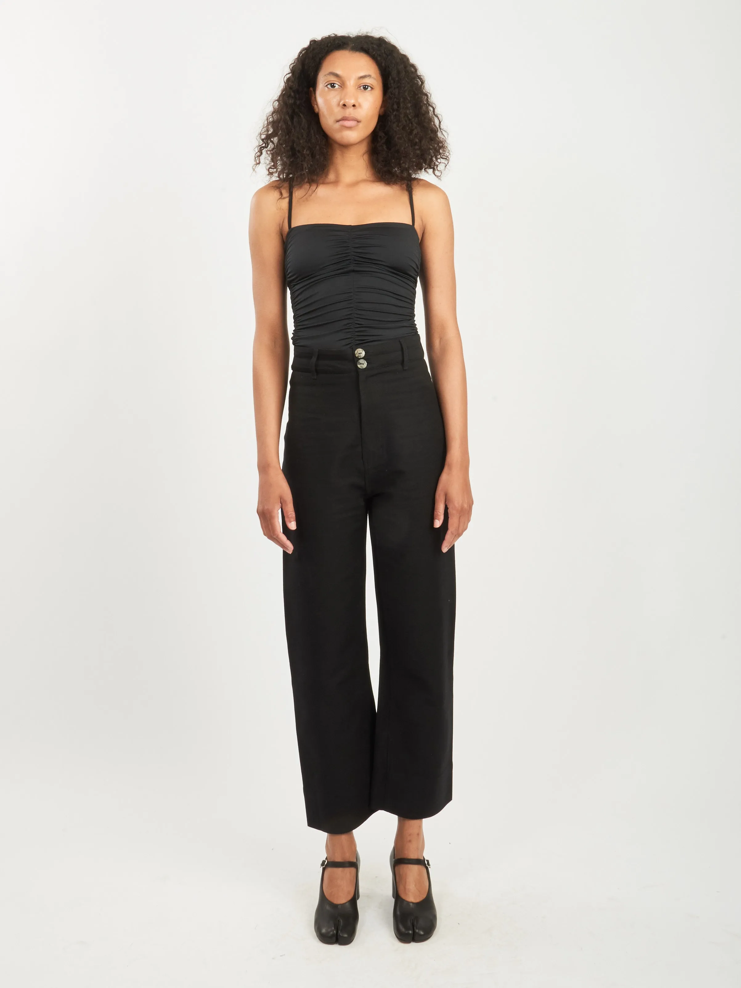 Black Stretch Light Weight Tech Knit Shirred Cami