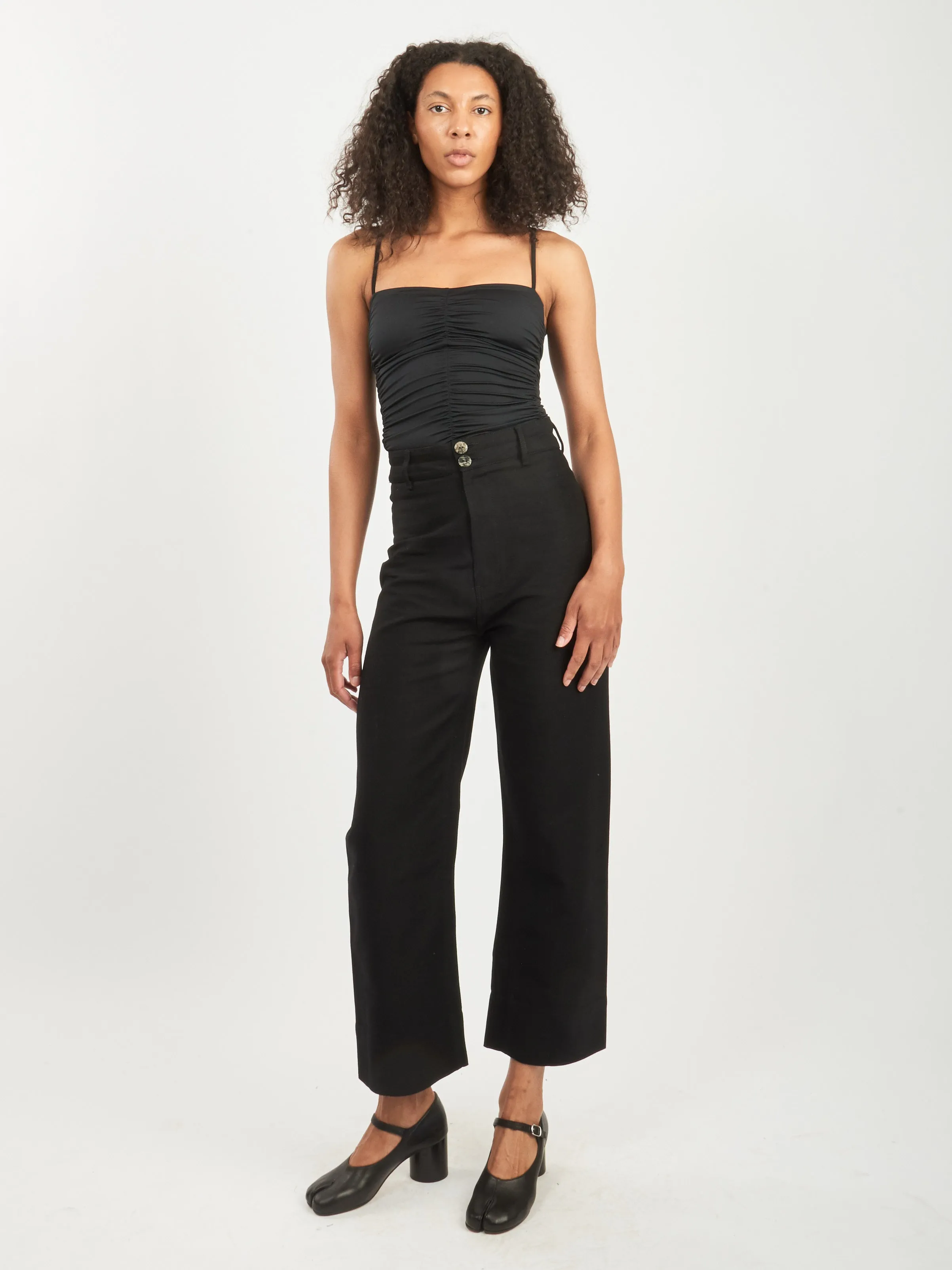 Black Stretch Light Weight Tech Knit Shirred Cami