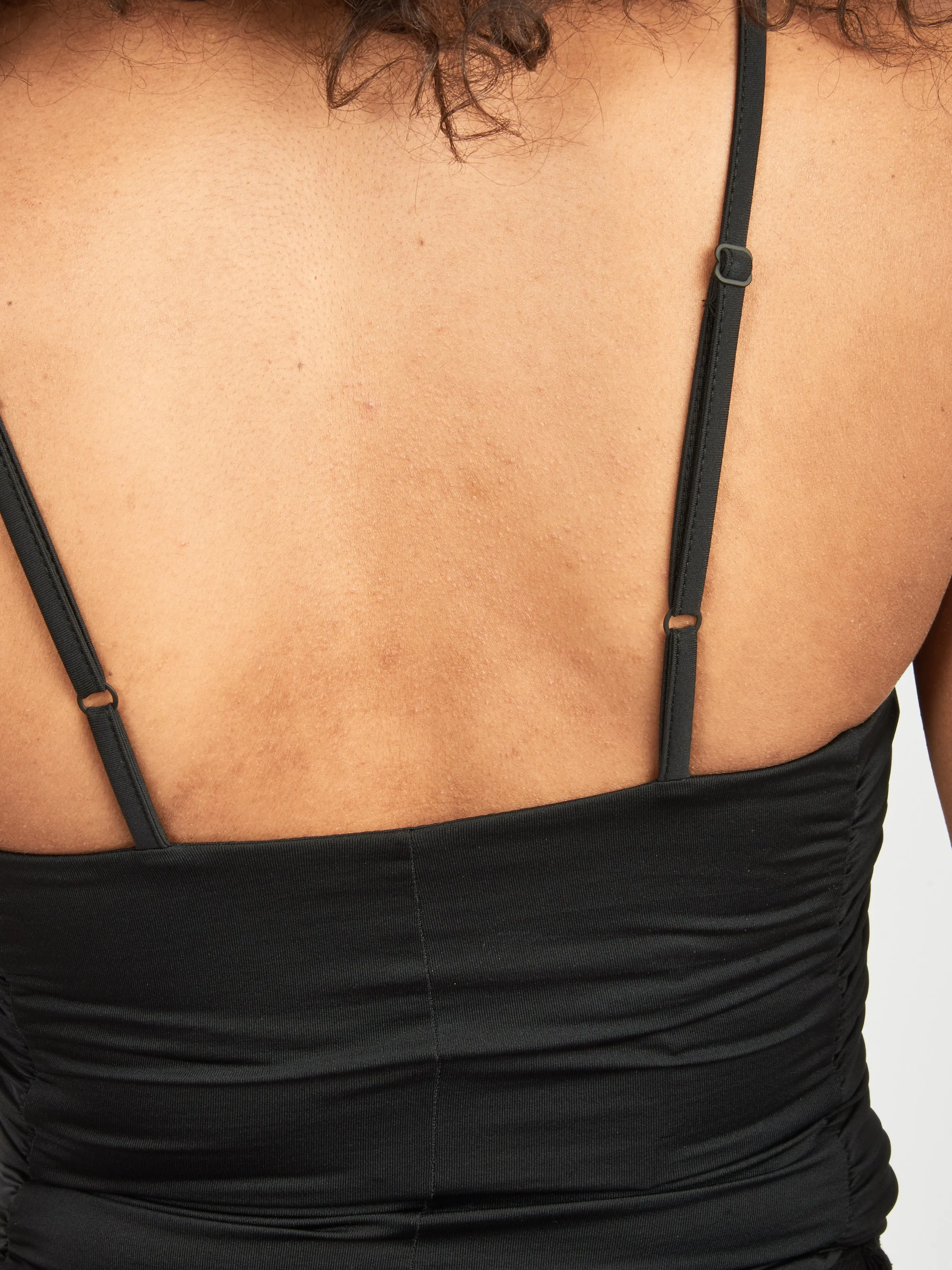 Black Stretch Light Weight Tech Knit Shirred Cami