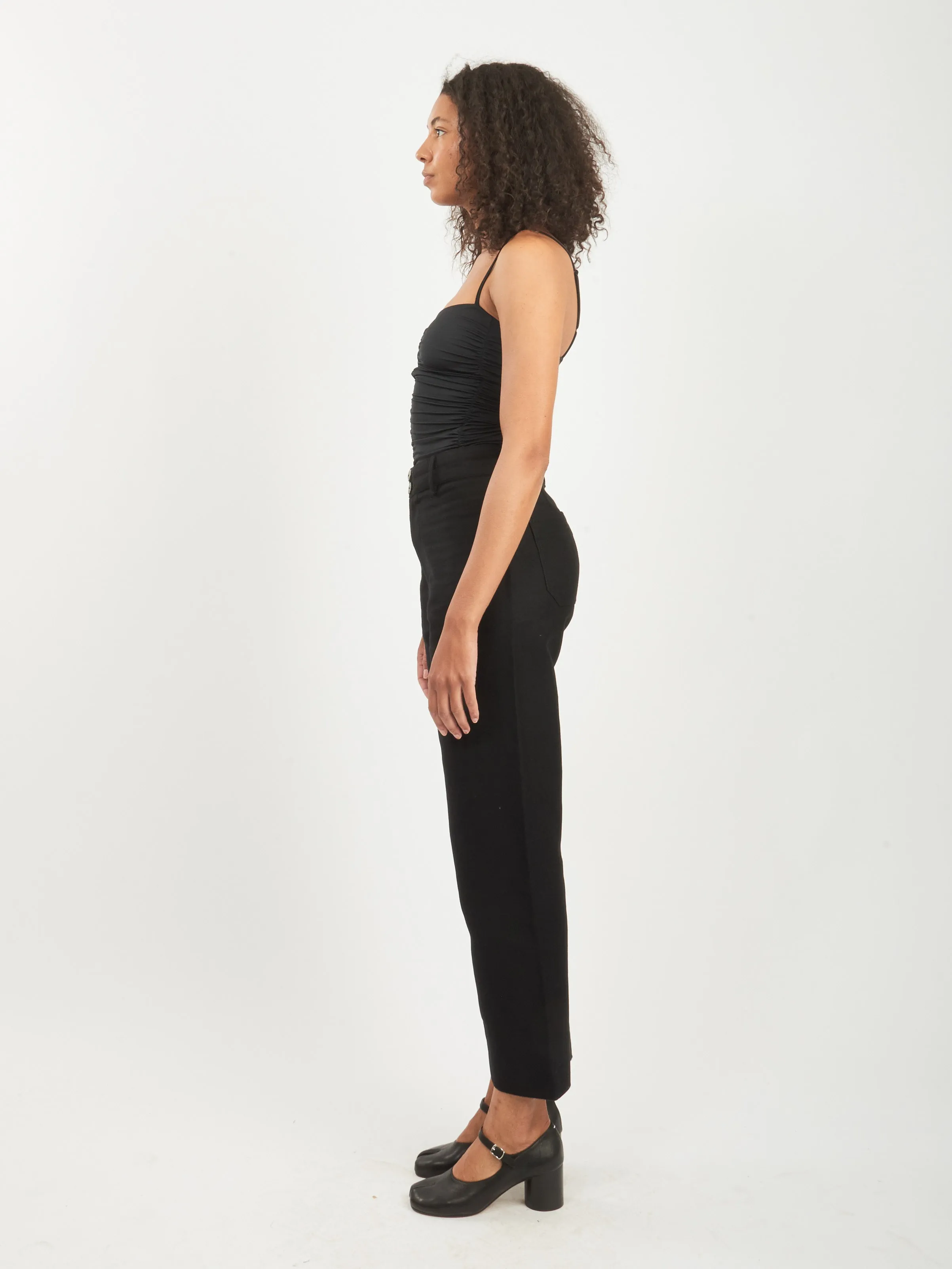 Black Stretch Light Weight Tech Knit Shirred Cami
