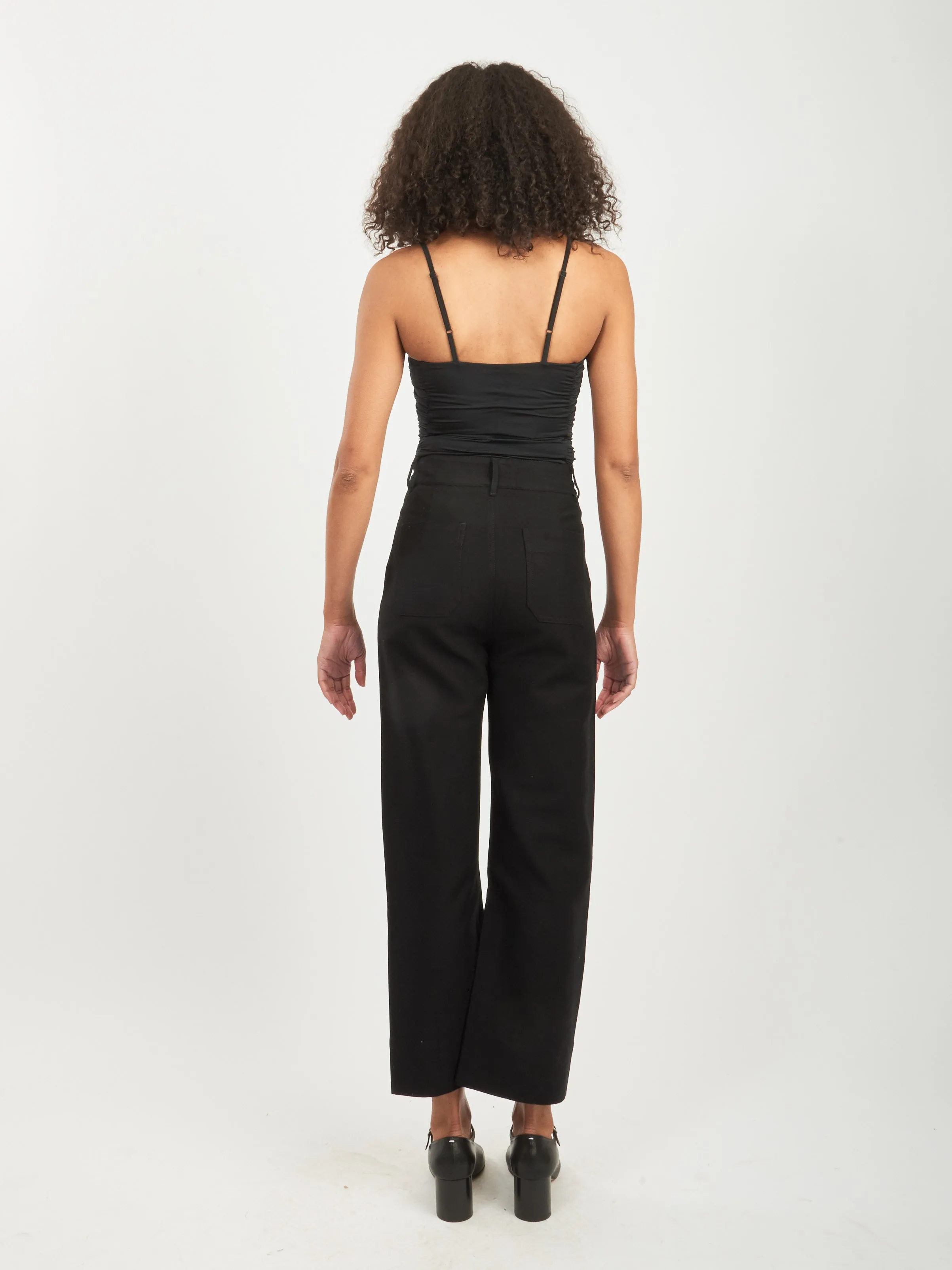 Black Stretch Light Weight Tech Knit Shirred Cami