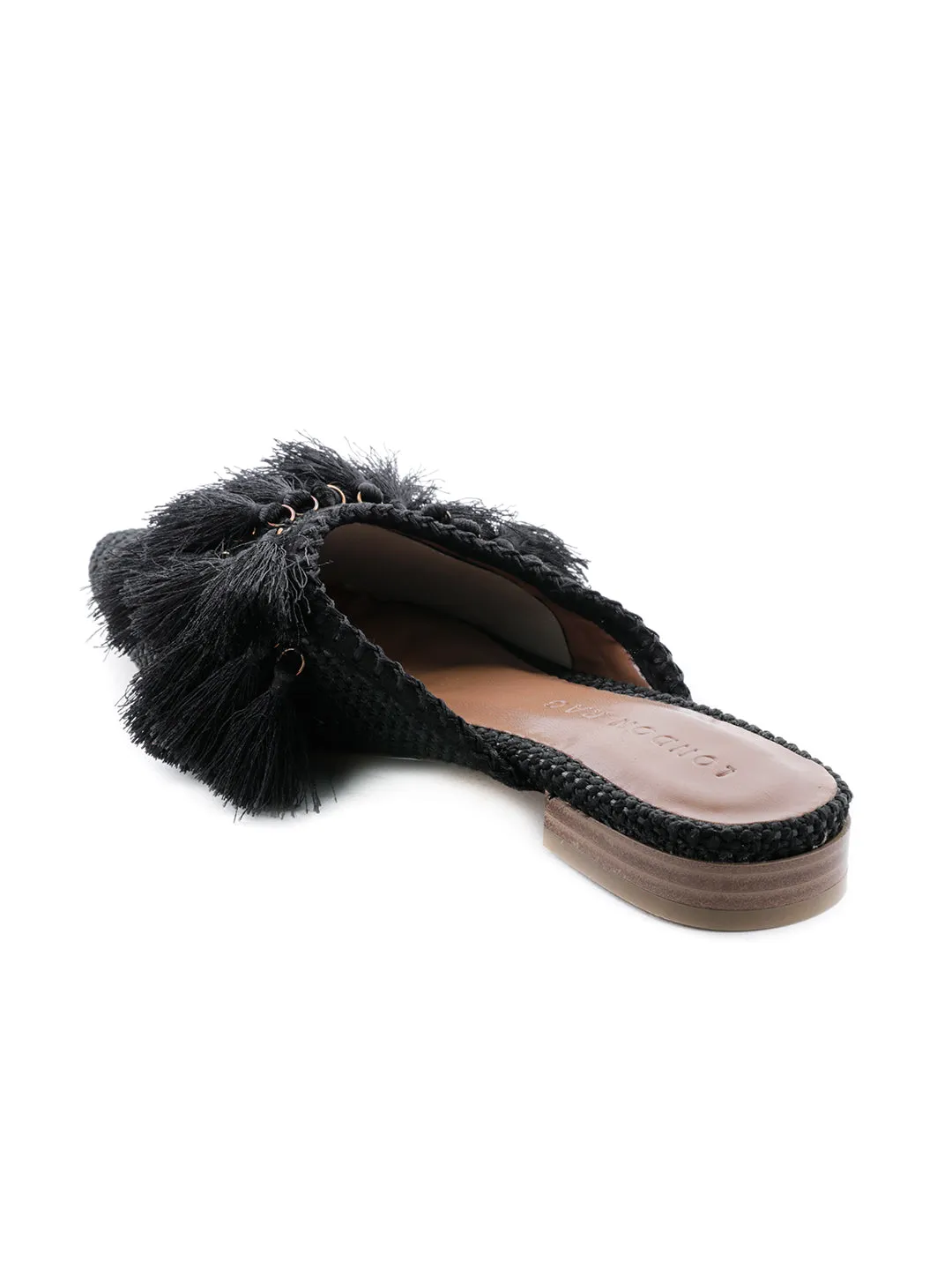 Black Tassel Flat Mules