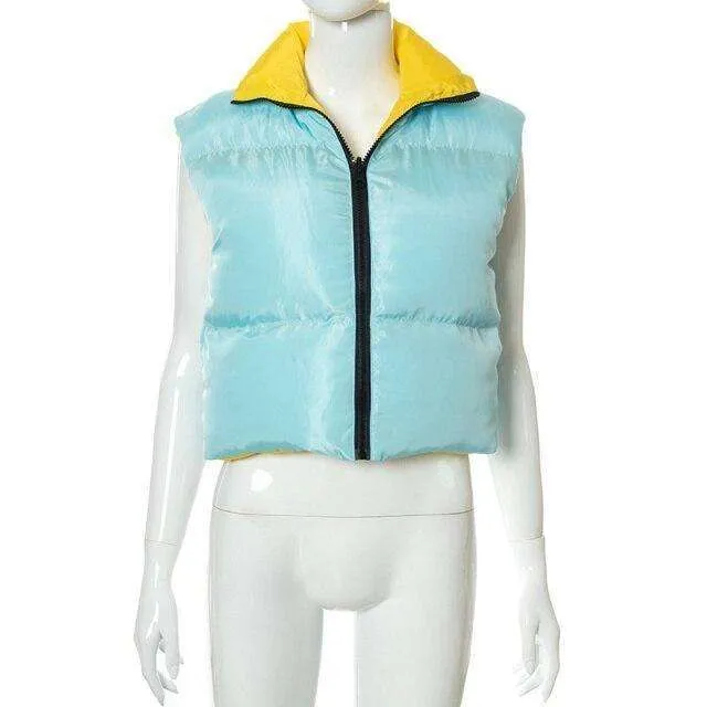 Blue and Yellow Colour Block Puffer Gilet