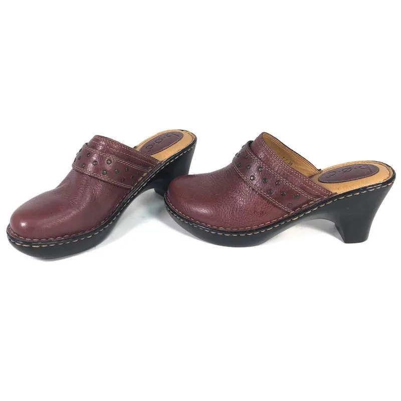 BOC Born Concepts Womens Burgundy Red Leather Black Studded Slip On Mule Clog Heel Shoes BC5090