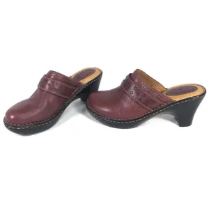 BOC Born Concepts Womens Burgundy Red Leather Black Studded Slip On Mule Clog Heel Shoes BC5090