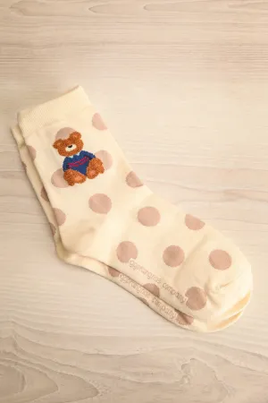 Cairo Ivory | Crew Socks w/ Fuzzy Bear Details