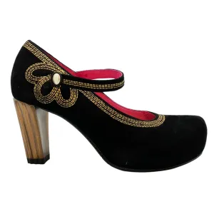 Cognac - Black/Gold strap heel