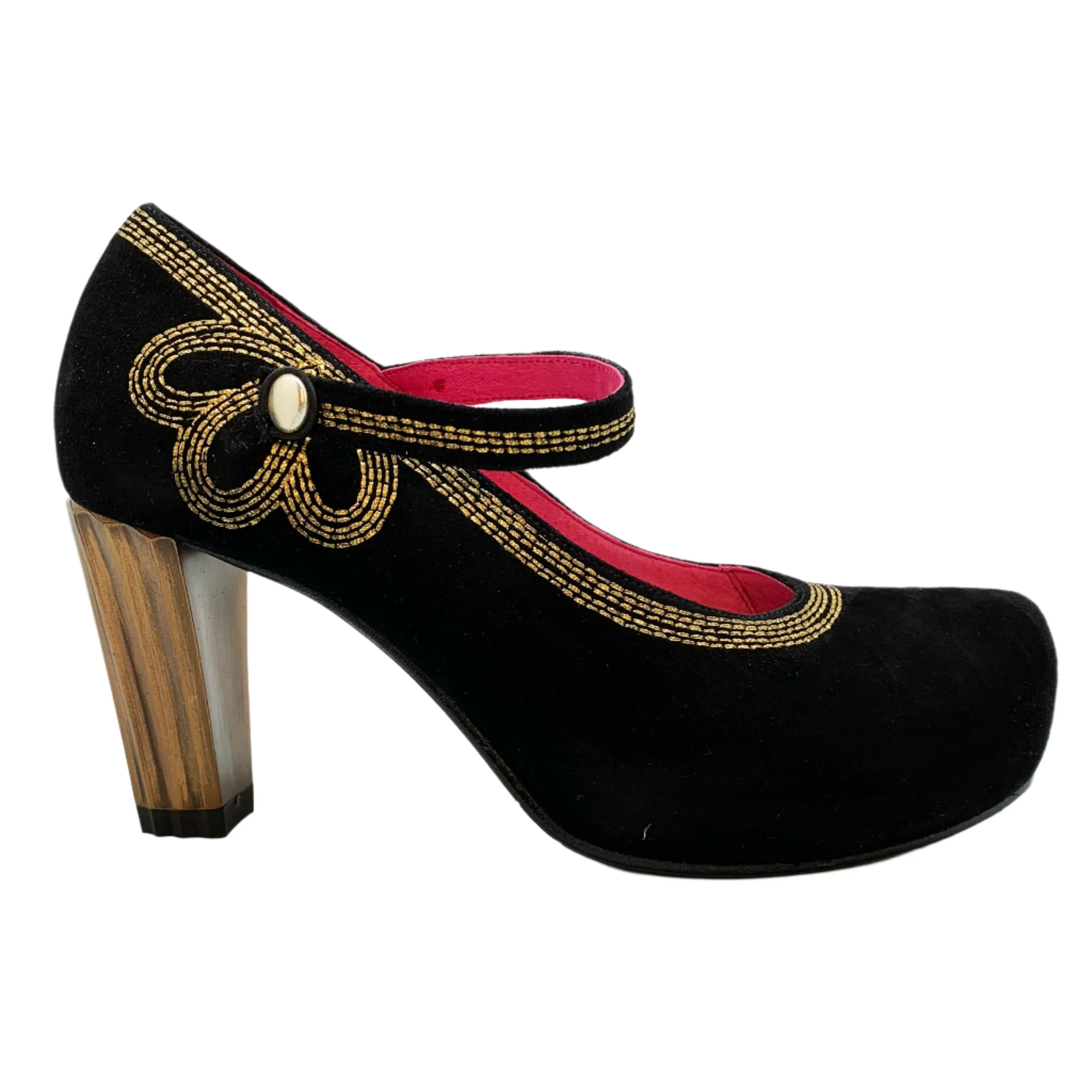 Cognac - Black/Gold strap heel