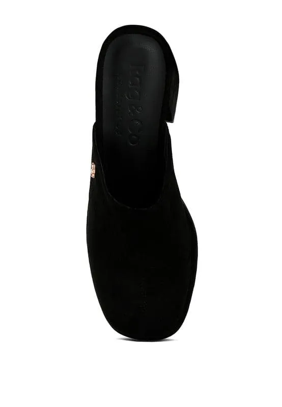 Delaney Suede Heeled Mule Sandals - Beige or Black
