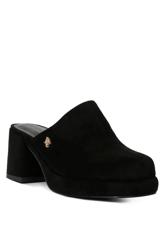 Delaney Suede Heeled Mule Sandals - Beige or Black