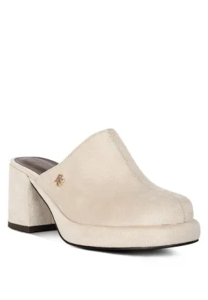 Delaney Suede Heeled Mule Sandals - Beige or Black