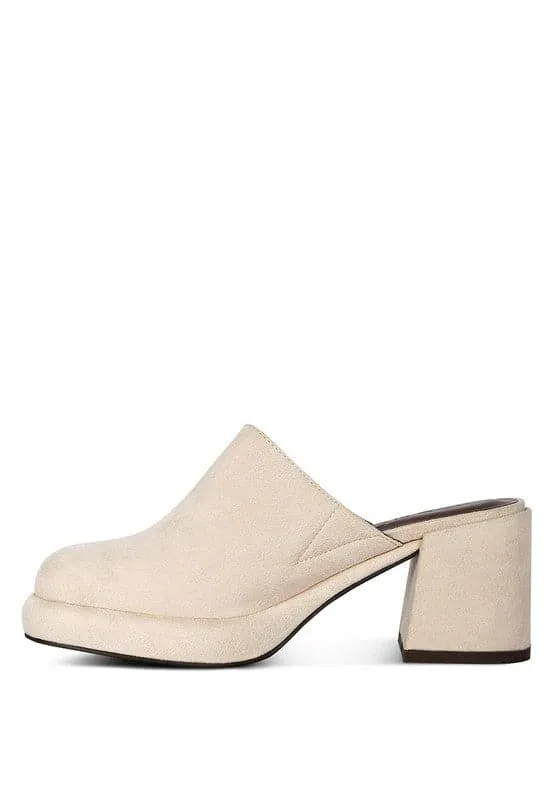 Delaney Suede Heeled Mule Sandals - Beige or Black