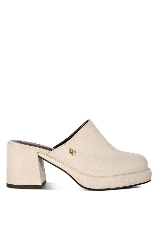 Delaney Suede Heeled Mule Sandals - Beige or Black