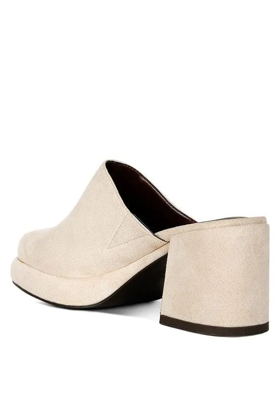Delaney Suede Heeled Mule Sandals - Beige or Black