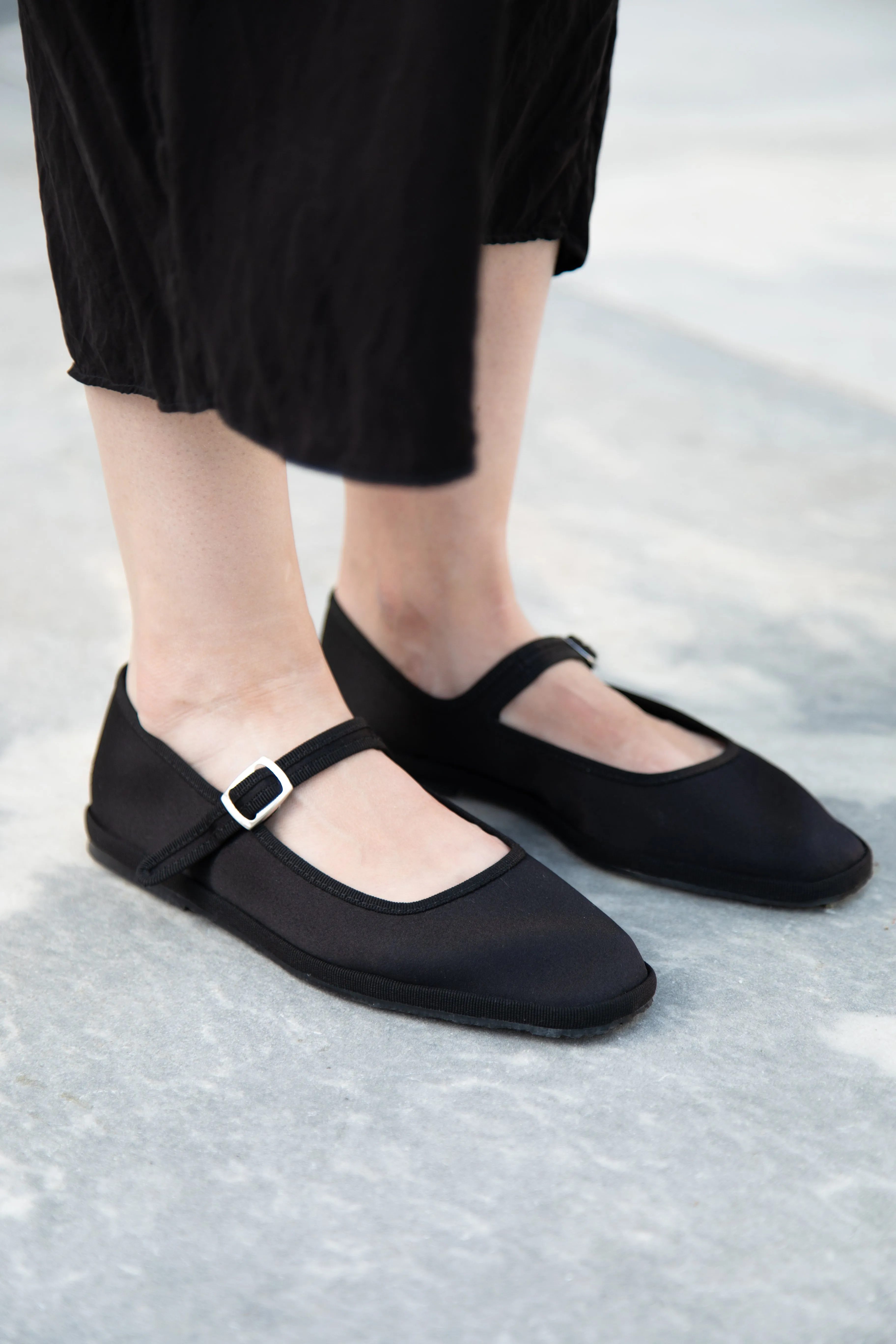 Drogheria Crivellini | Square Toe Mary Janes in Black Satin