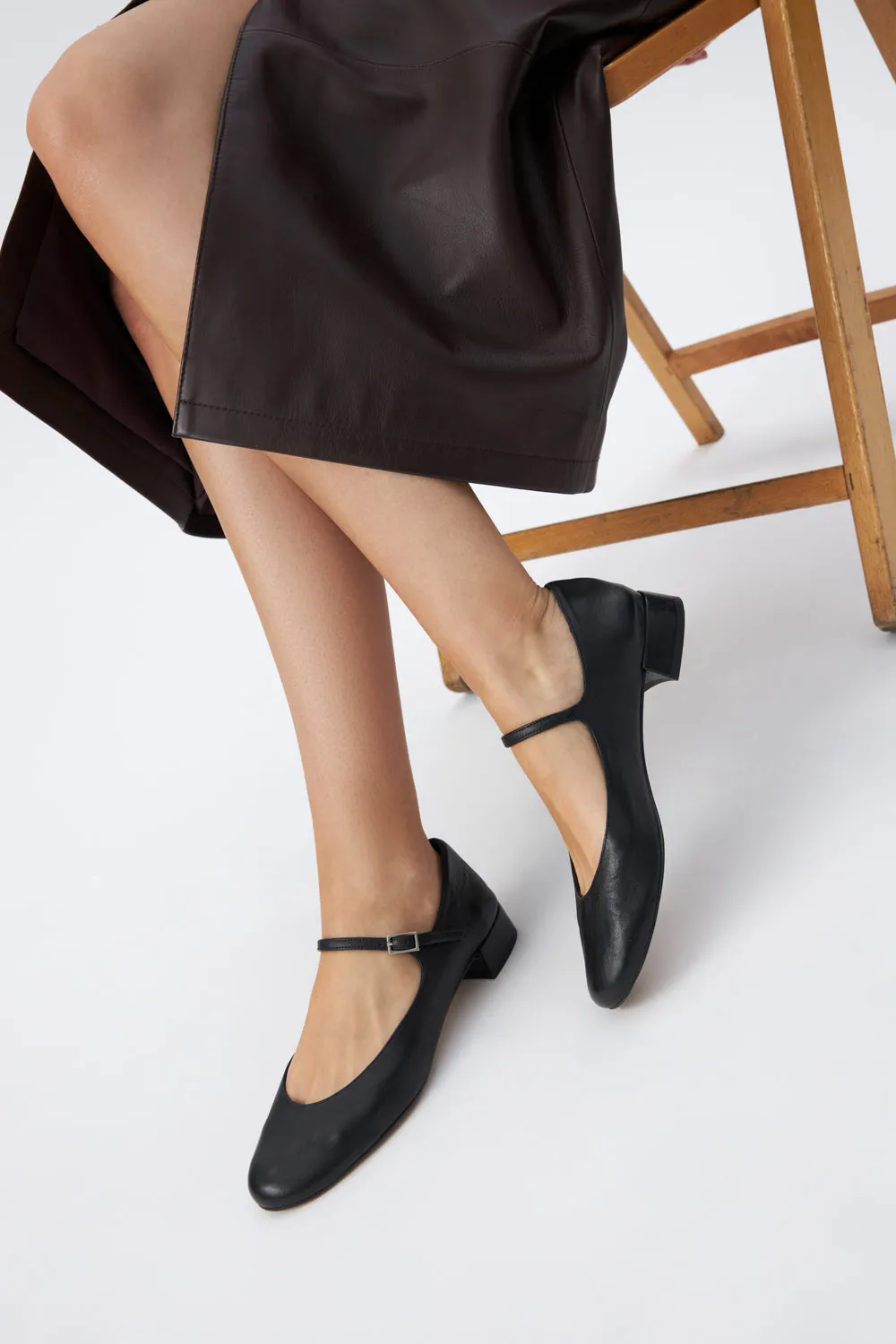 Emilia Mary Janes in Black Leather