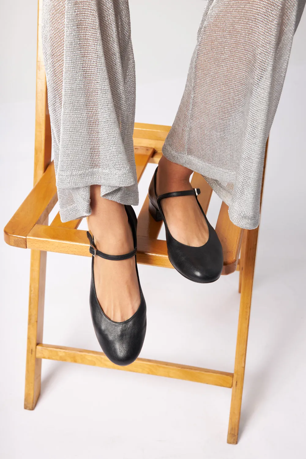 Emilia Mary Janes in Black Leather