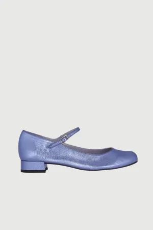 Emilia Mary Janes in Blue Metallic Leather
