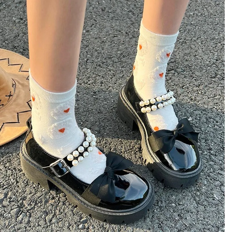 Fad High Heel Sandals Party Dress Women Casual Mary Janes Bow Shoes 2022 New Summer Autumn Women Lolita Platform Pearl Sandals