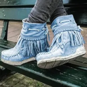 Flat Fringe Round Toe Ankle Boots