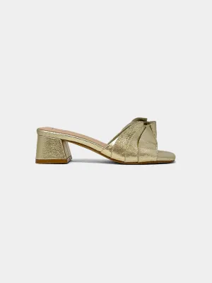 Frances Ruched Block Heel in Gold