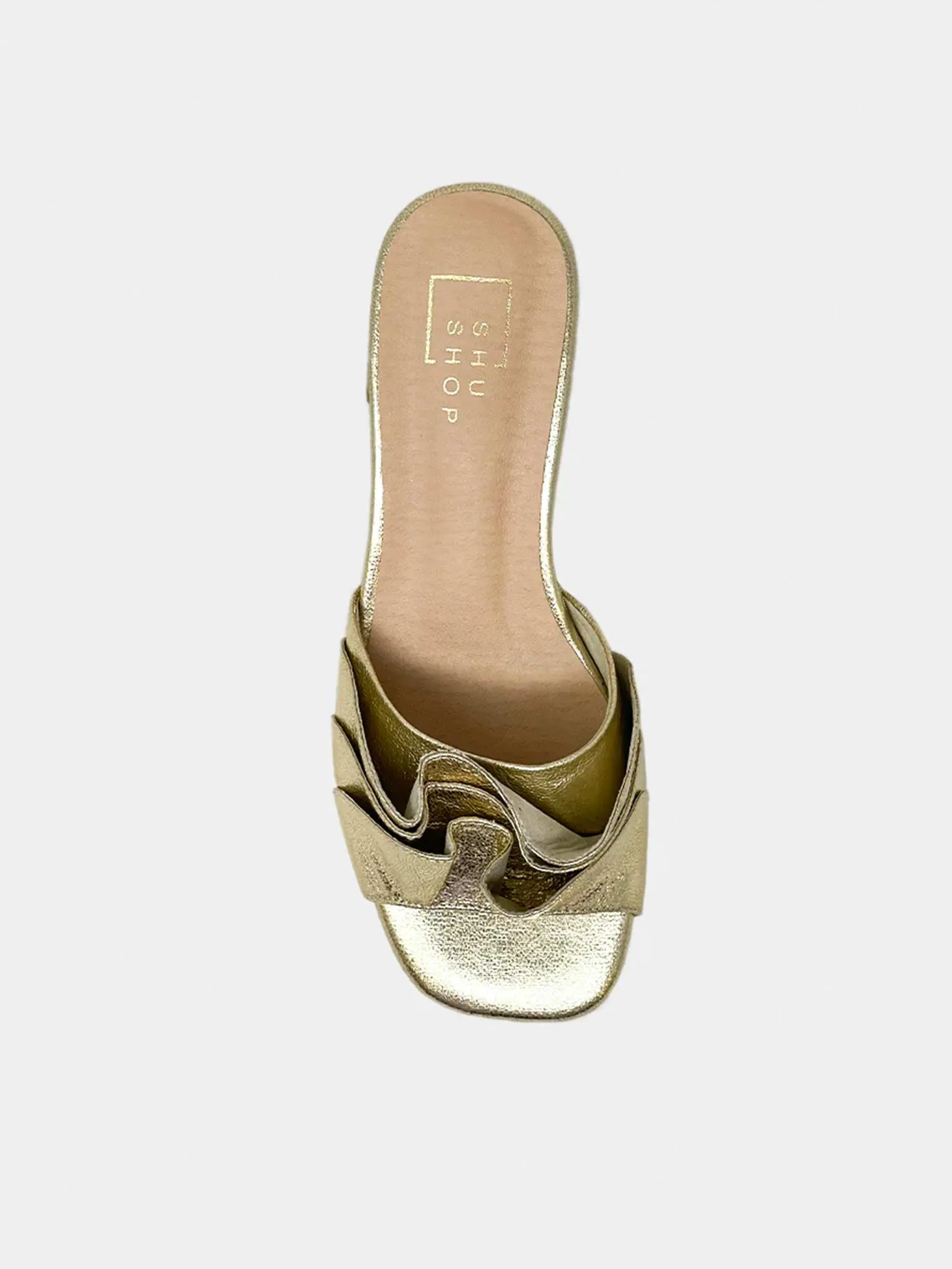 Frances Ruched Block Heel in Gold