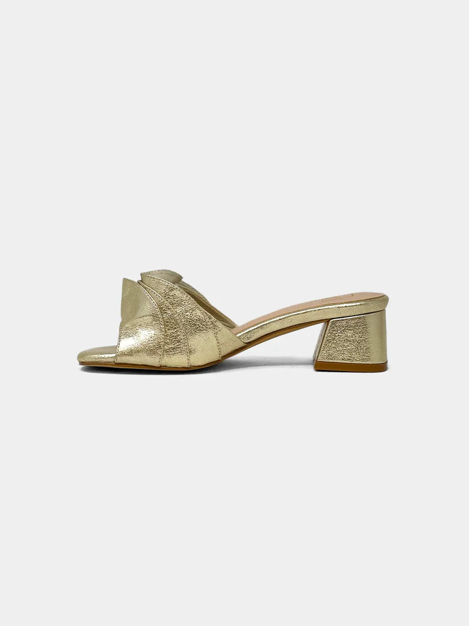 Frances Ruched Block Heel in Gold