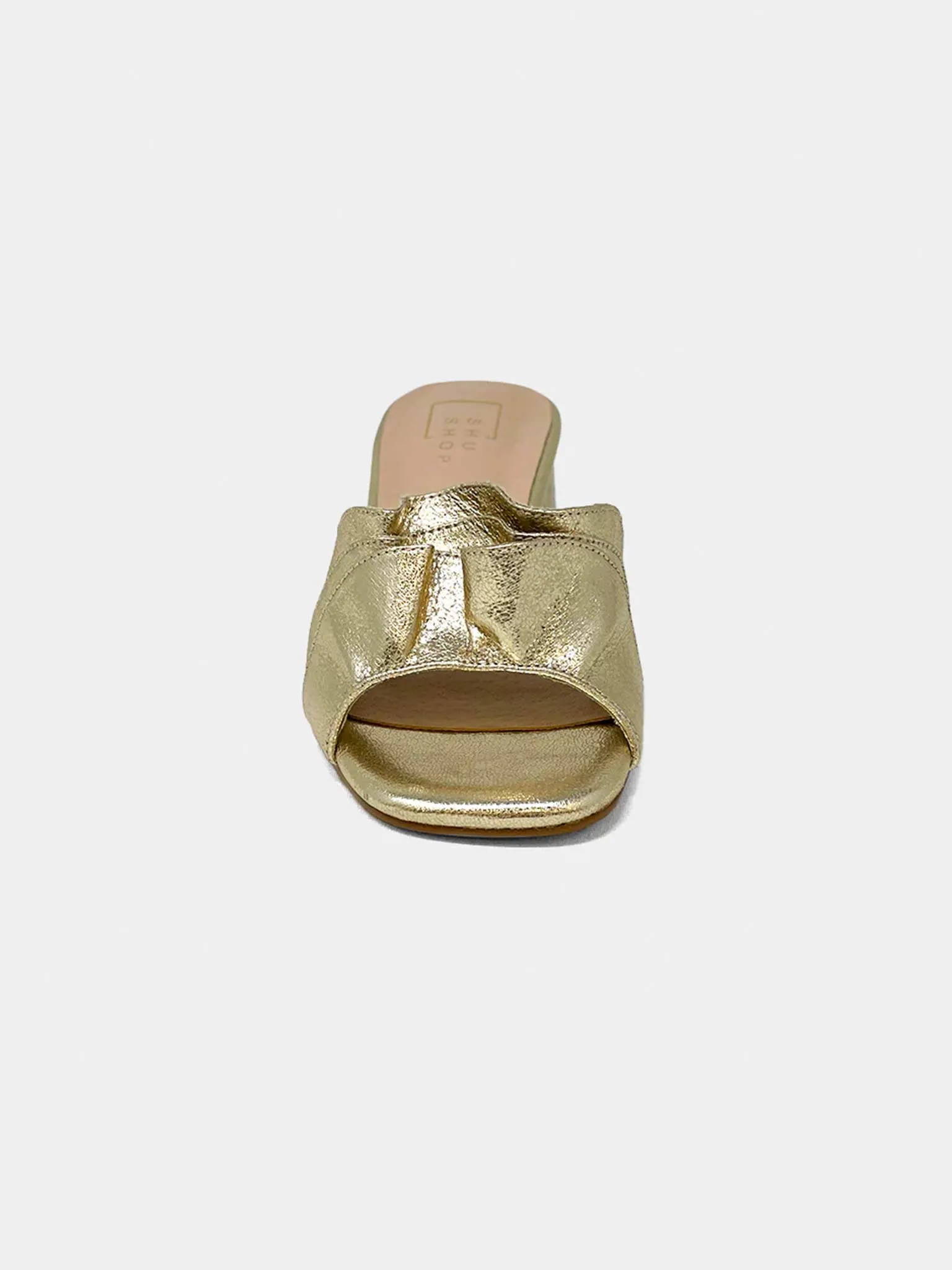 Frances Ruched Block Heel in Gold