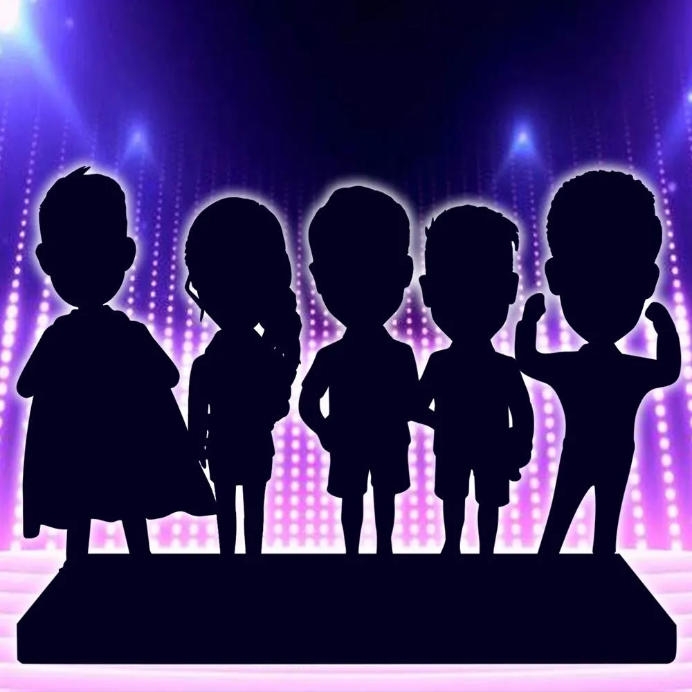 Fully Customizable 5 Person Personalized Bobblehead with Engraved Text