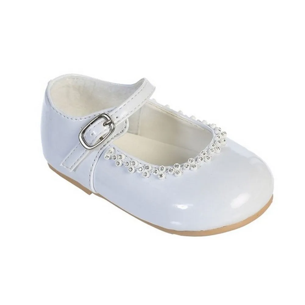Girls White Glitter Rhinestone Accents Mary Jane Dress Shoes 1-4 Baby