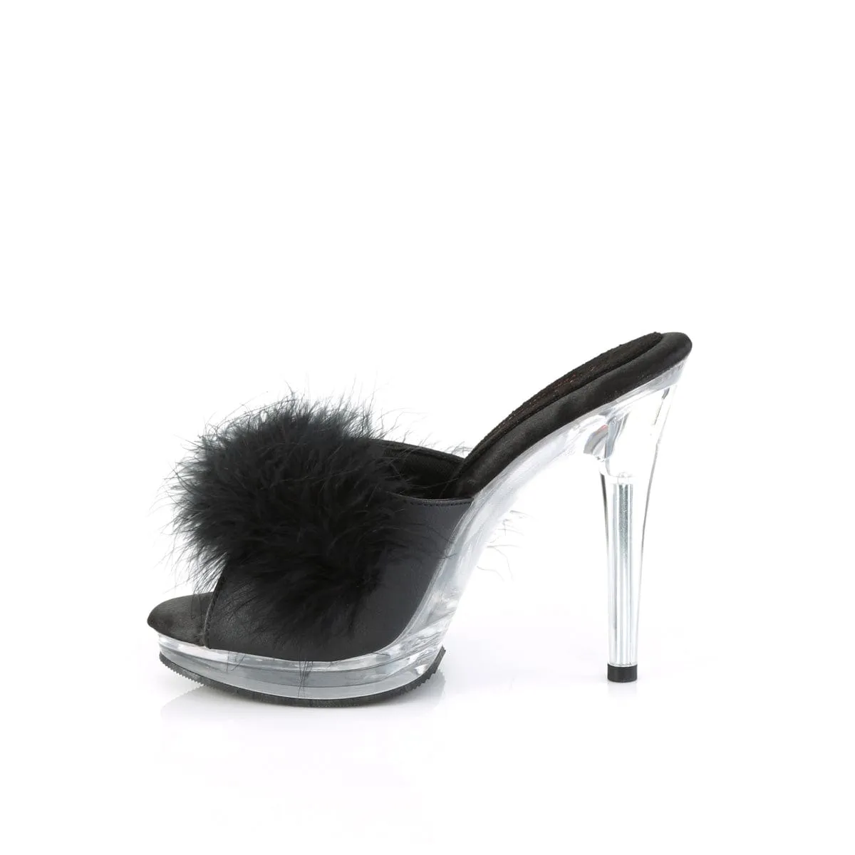 GLORY-501F-8 Black Faux Leather-Fur/Clear