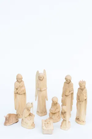 Hand-Carved Fanazava Wood Nativity (9 Figures)