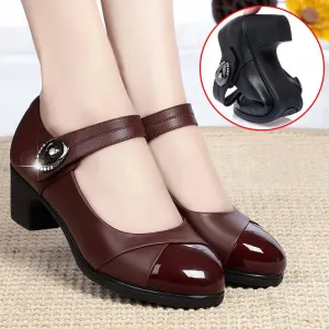 Hnzxzm Crystal Button Med Heels Mary Janes Women 2024 New Comfort Soft Bottom Moccasins Shoes Woman Square Heel Casual Shoes