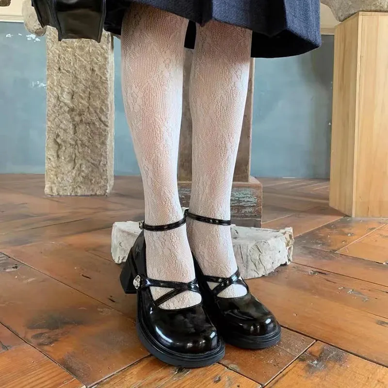 Hnzxzm Fashion Cross Strap Thick Heels Pumps Women New Black Brown High Heel Mary Janes Woman Round Toe College Style Zapato Mujer