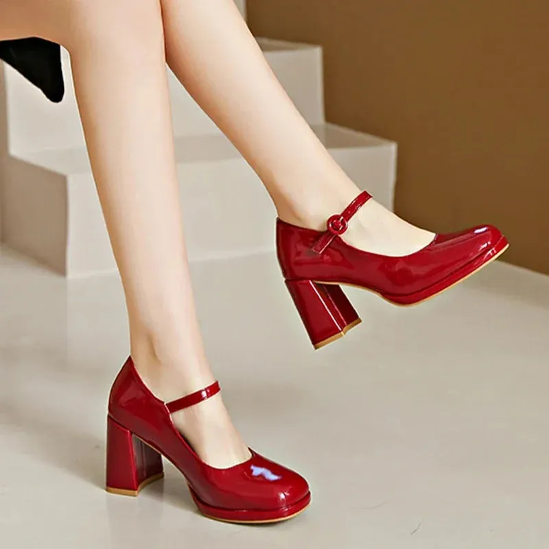 Hnzxzm High Heels Marie Janes Women 2024 Shoes Square Toe Party Spring New Shoes Shallow Fashion Zapatos Chunky Dress Female Elegant