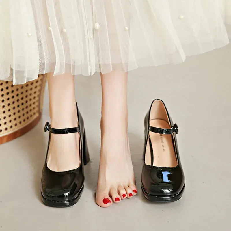 Hnzxzm High Heels Marie Janes Women 2024 Shoes Square Toe Party Spring New Shoes Shallow Fashion Zapatos Chunky Dress Female Elegant