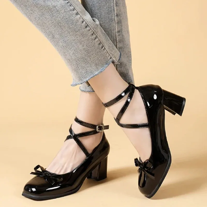 Hnzxzm High Heels Marie Janes Women 2024 Shoes Square Toe Party Spring New Shoes Shallow Fashion Zapatos Chunky Dress Female Elegant